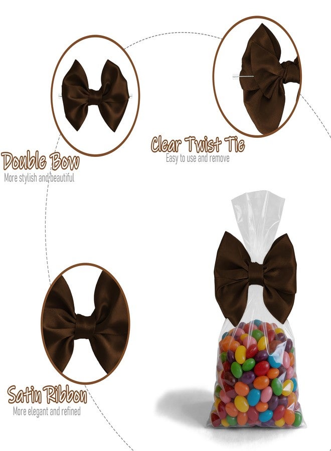 TULOBI Brown Satin Ribbon Bows for Gift Wrapping, 16 Pcs 3.5 Inch Premade Twist Tie Bows for Treat Bags, Cake Pops, Crafts, Baby Shower Wedding Birthday Favors - Image 2